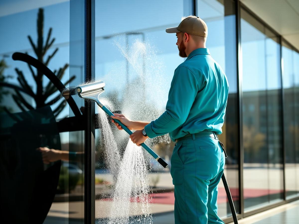 Mitarbeiter bei der Glas- und Fassadenreinigung