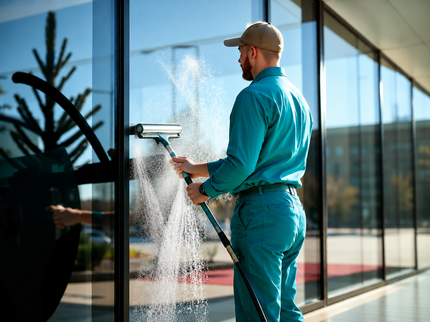 Mitarbeiter bei der Glas- und Fassadenreinigung