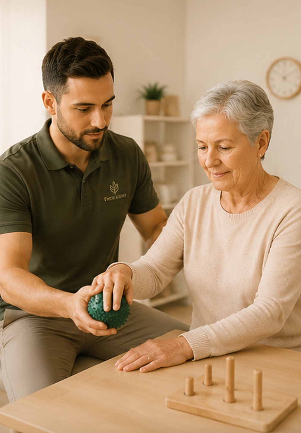 Ergotherapeutische Handbehandlung am Therapietisch