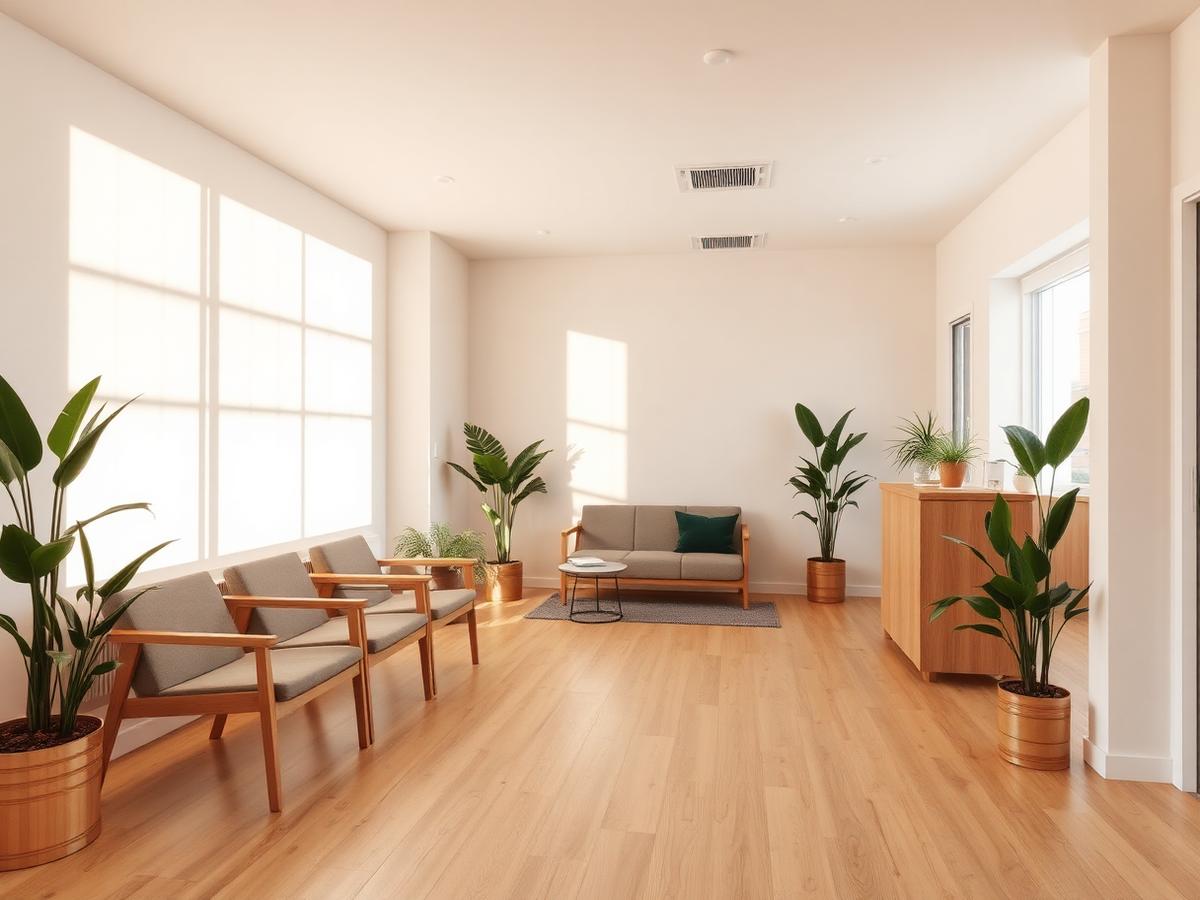 Heller, freundlicher Wartebereich der Therapiepraxis